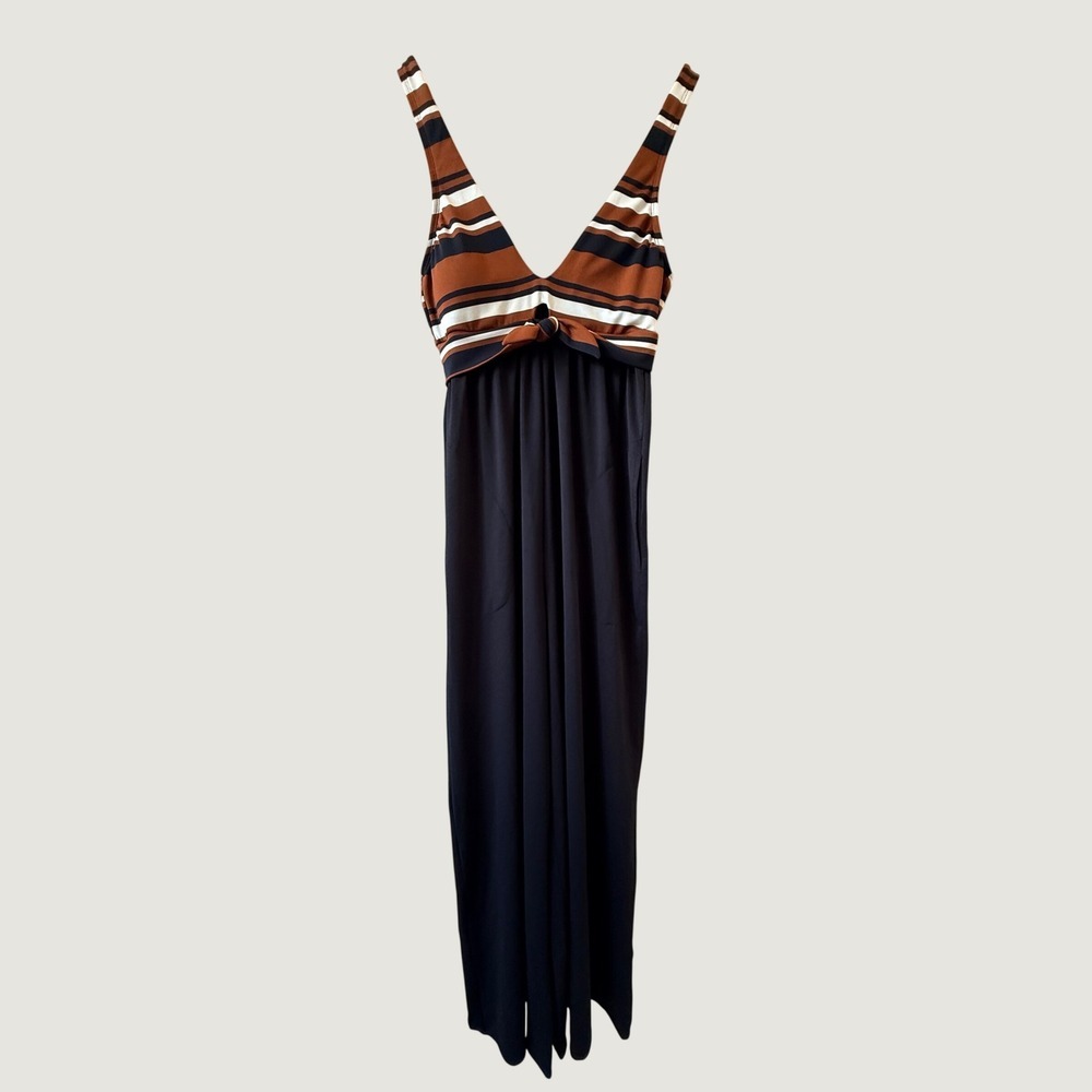Robin Piccone Simone Sleeveless Wide Leg Jumpsuit Striped Black Brown Women S - Picture 3 of 10